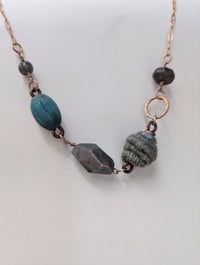 Image 2 of Labradorite Semi Precious Stone & Handspun Bead Statement Necklace