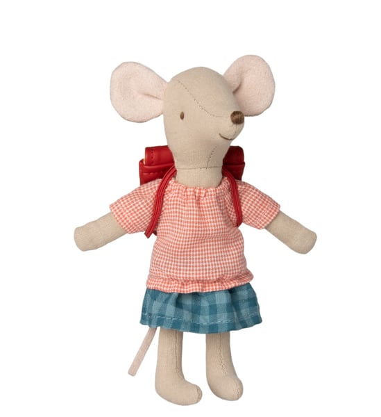 Image of Maileg - Tricycle Mouse Big Sister with Bag Red