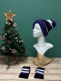 Image 1 of 4 in 1 Hat & Handwarmer Set Size M (Adult size M) Purple, White & Black