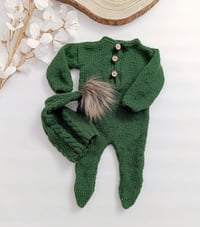 Image 1 of Newborn photoshooting knitted set | green