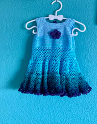 Image 1 of Handmade Crochet Baby Dress Magical Blues size 12 months