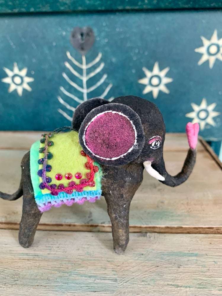 Image of Spun Cotton Black Elephant Ornament 