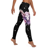 Image 1 of Kawaii Pastel Goth Starry Pink and Purple Watercolor Baphomet Floral Goat Leggings