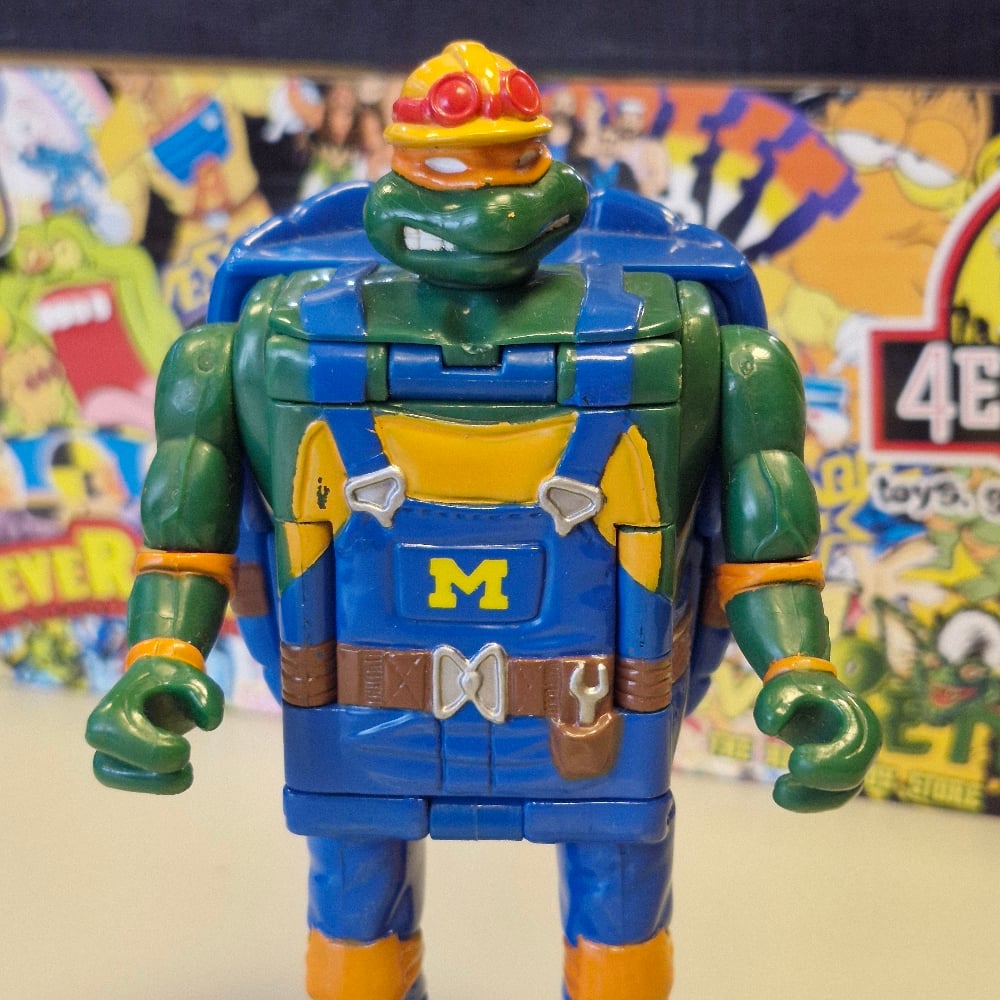 Image of 1994 Playmates TMNT Mighty Mutations Construction Mike Figure with Accessories