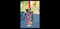 Image 1 of Lavender and Pink Stock Flower Gold Rectangle Pendant
