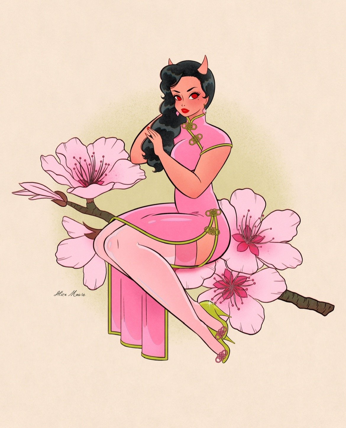 Peach Blossom Devil Print | Art By Miss Alice Meow