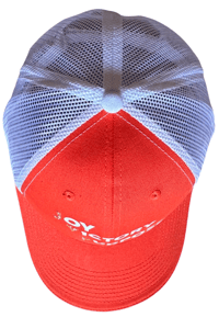 Image 2 of Heavenly Made Apparel Joy, Victory, Purpose Mesh Hat - Orange & White Adjustable