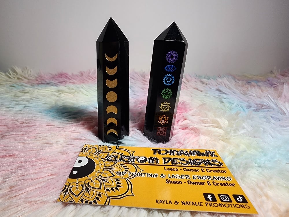 Image of Chakra and moon phase Obsidian tower points