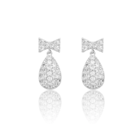 Silver Gold Dipped Cz Stone Paved Bow Teardrop Dangle Earrings