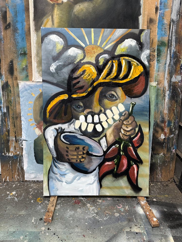 Image of “HARVESTING FRESNO CHILES” painting 