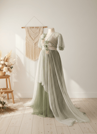 Image 1 of Photoshooting tulle dress Abriana | size S-M| sage and off white | flowers
