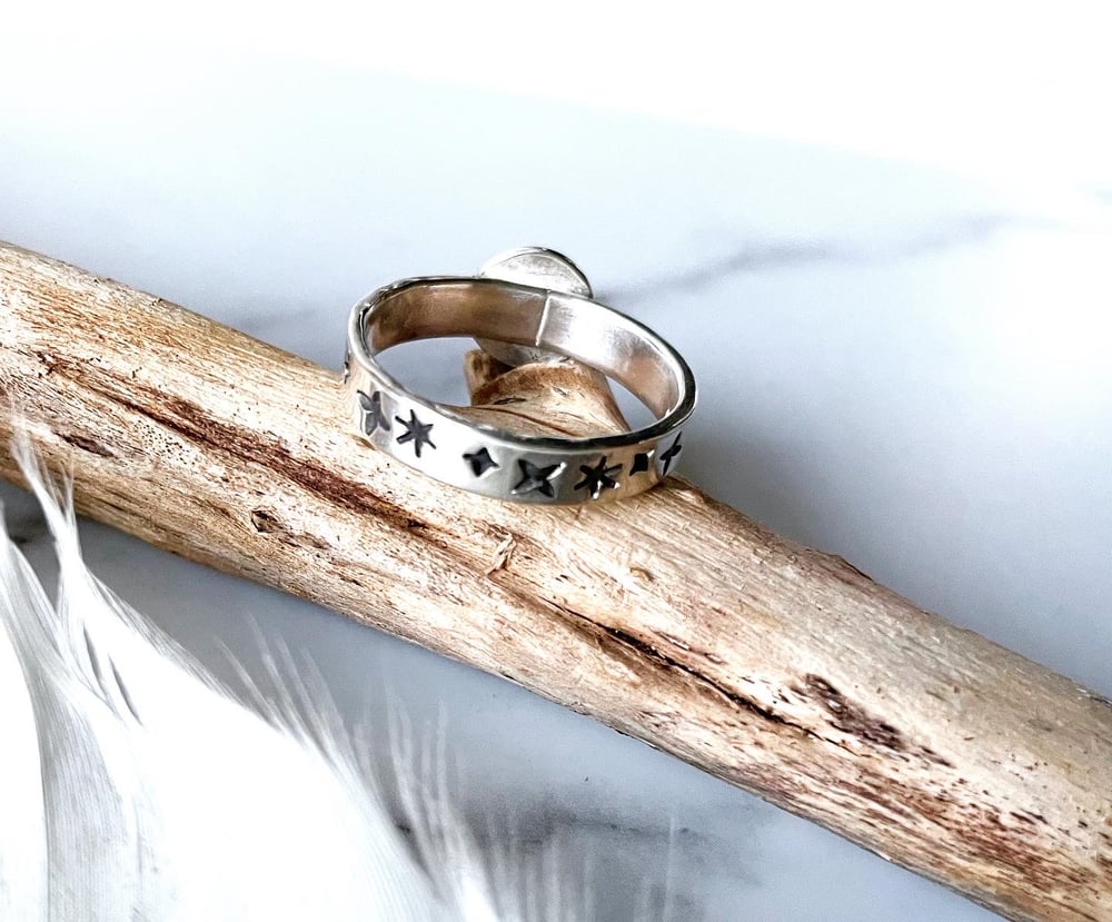 Handmade Steing Silver Celestial Starry Pink Opal Ring 925