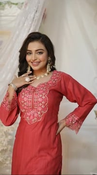 Image 1 of Pakistani Kurtha Set with Organza Shawl - Design #9