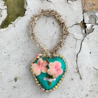 Image 1 of Turquoise Valentine Heart with Rhinestones and Vintage Florals I