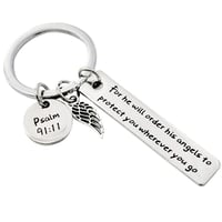 Image 1 of Christian Gift God Keychain for he Will Order his Angels to Protect You Religious Easter Prayer Key 