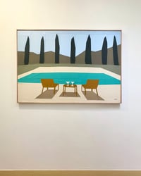 Image 1 of Martinis By The Pool Original Quilted Artwork in Handmade Frame