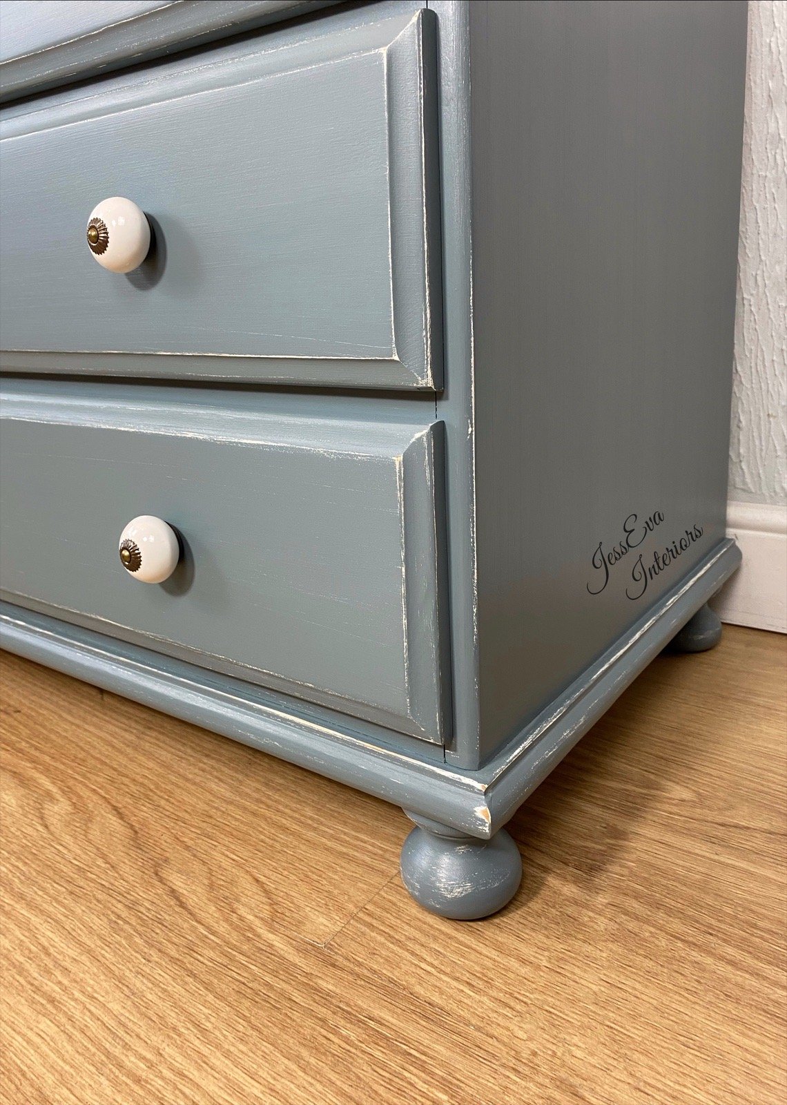 Pine Blue CHEST OF DRAWERS in French Shabby Chic style.