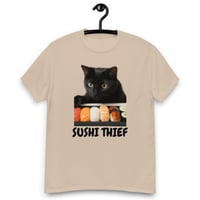 Image 1 of Unisex classic tee,  Sushi Thief T-Shirt | Funny Cat Sushi Lover Graphic Tee