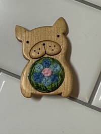 Image 3 of Embroidered Pins and Neckalces in handcarved wood 