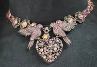 Image 3 of Black Cowboy Hat Pink Crystal Bird & Heart Band