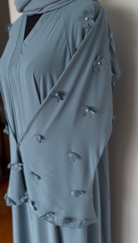 Image 3 of Flower sleeve abaya Blue