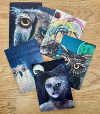 Image 2 of Set of 6 Note Cards with Envelopes. Owls and Eyes. Sheila Cameron Art