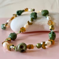 Image 1 of Green Skull and Flower One of a Kind Necklace