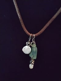 Image 2 of Leather cord necklace (brown) w/ Italian glass pendant