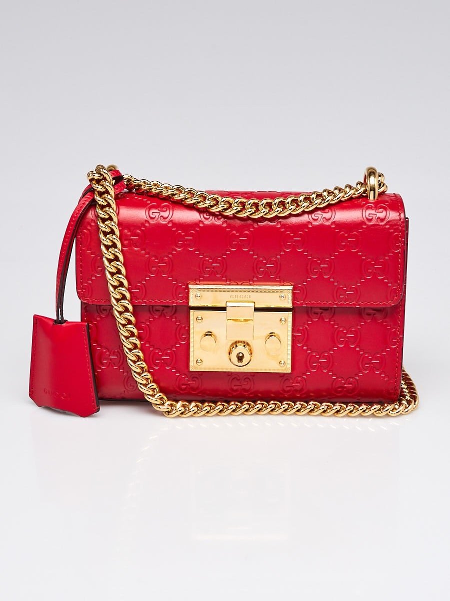 Image of GUCCI GUCCISSIMA LEATHER PADLOCK SHOULDER BAG (RED)