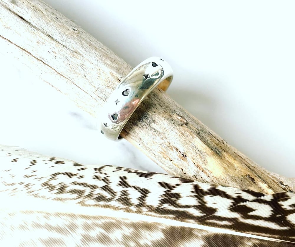 Sterling Silver Handmade Chunky Love Heart And Stars Ring 925