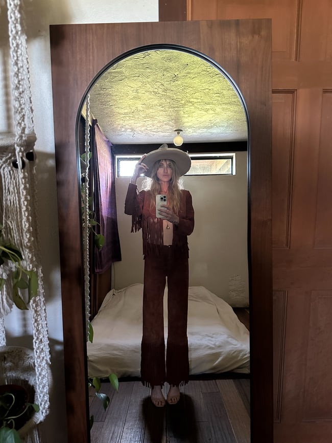 stellar late 1960s fringe suede trouser and bolero jacket set