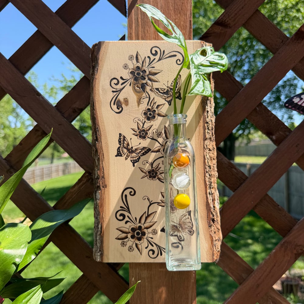 Image of traditional vine propagation station wood art 