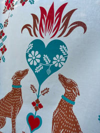 Image 4 of Hounds, hearts and flowers in burnt oranges and teal