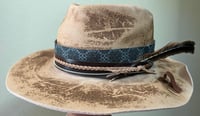 Image 3 of Brown Distressed Fedora Multi Layered Band Feather