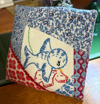 Image 1 of Feedsack Bluebird Pincushion