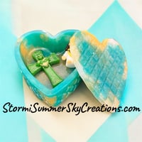 Image 1 of Teal, Gold marbled Prayer/ Trinket box