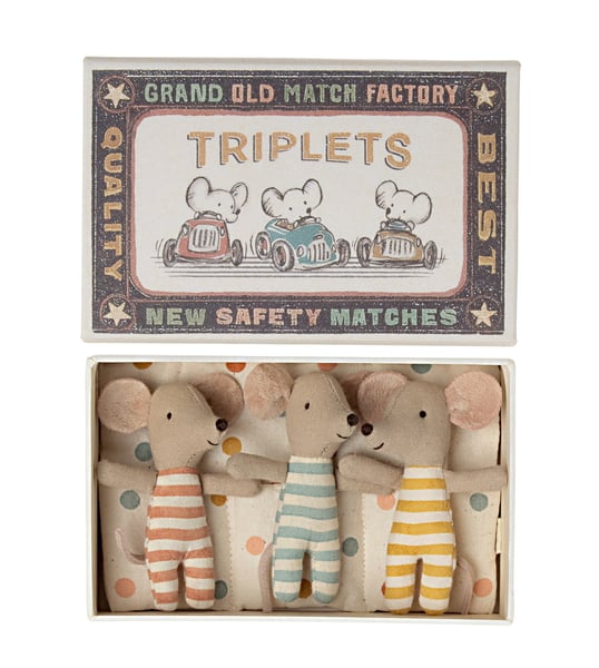 Image of Maileg - Mice Triplets Baby in Matchbox