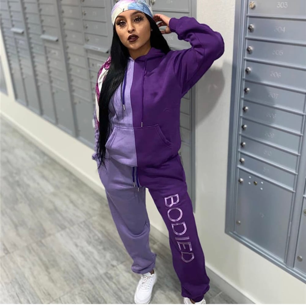 Image of 2 Piece Color-Block Hooded Jogger set
