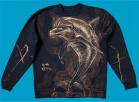 Image 1 of “DOLPHIN” CUSTOM BLEACH PAINTED PULLOVER SWEATSHIRT LARGE