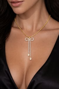 Image 3 of Glass Rhinestone Bow Necklace 