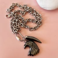 Image 3 of Chunky Hematite Eagle and Tusk Necklace