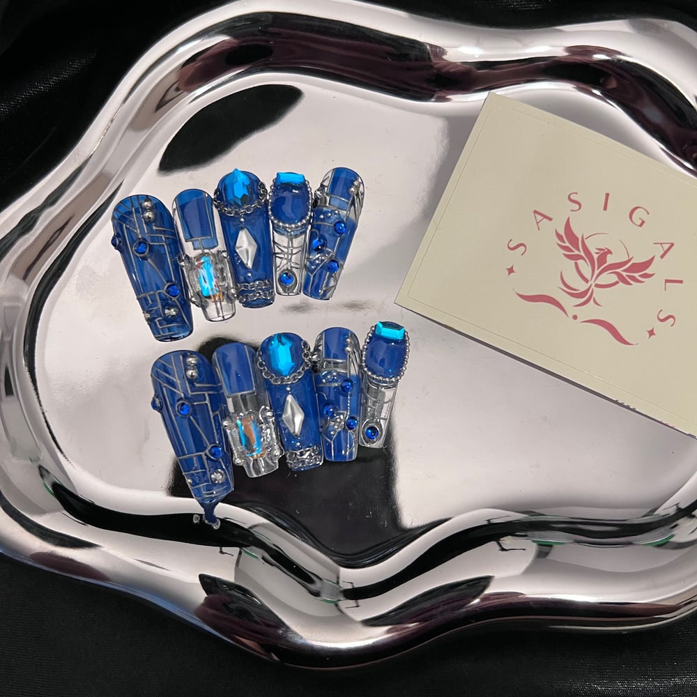 Image of Blue Cyberpunk Style Press On Nails 