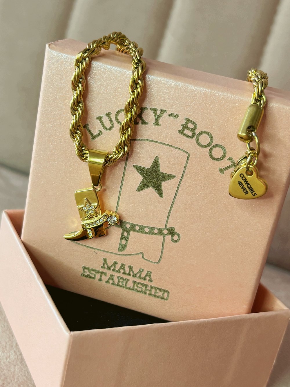 Image of “Lucky” boot rope pendant 