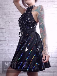 Image 3 of Black Holo Lace Up Skater Dress (made to order)