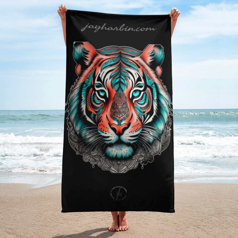 Towel Coral and Teal Tiger