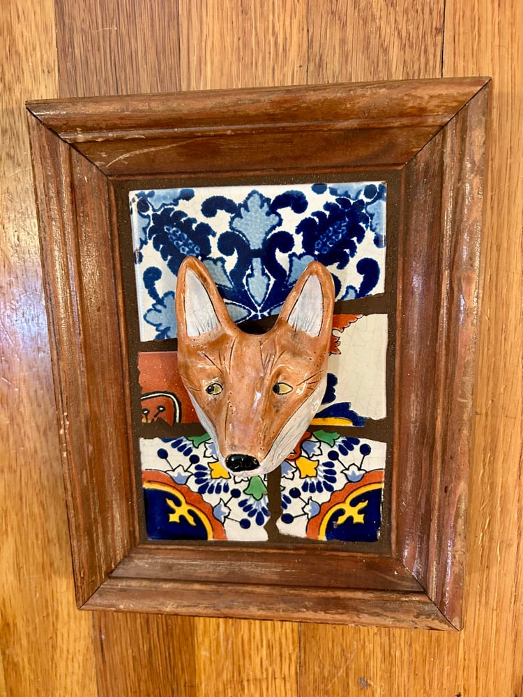 Image of Stoneware Fox on Mexican Tile