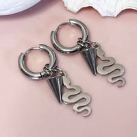 Image 1 of Double Huggie hoops - silver with snake and spike
