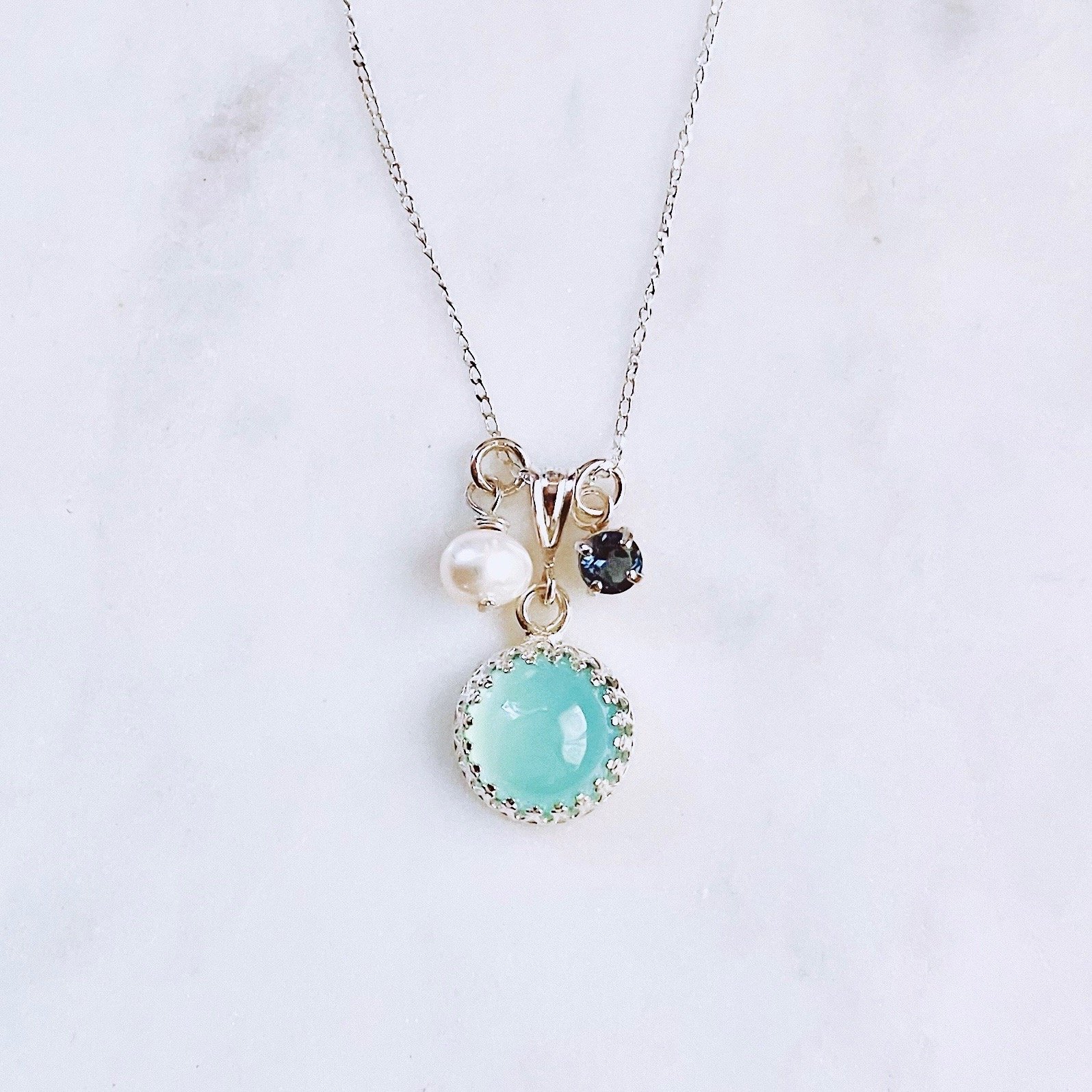 Blue chalcedony deals necklace