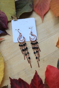 Image 2 of Copper + Black Onyx Moon Chandelier Earrings