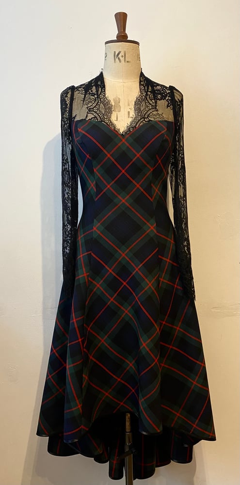 Image of Tartan and lace sweetheart waterfall dress